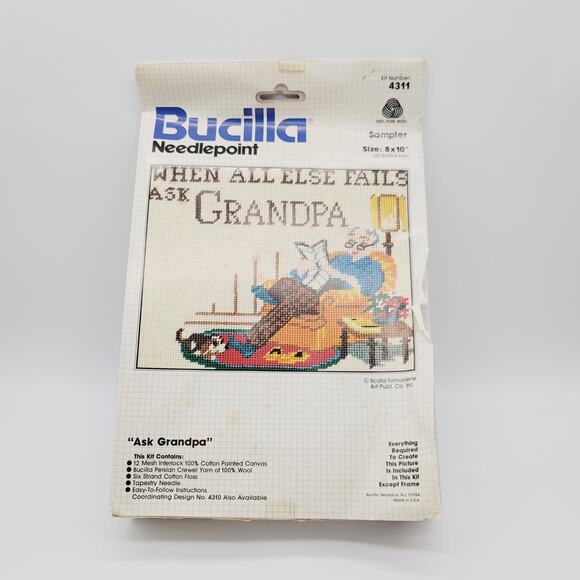 Vintage Bucilla 'Ask Grandpa' Needlepoint - Picture 1 of 6